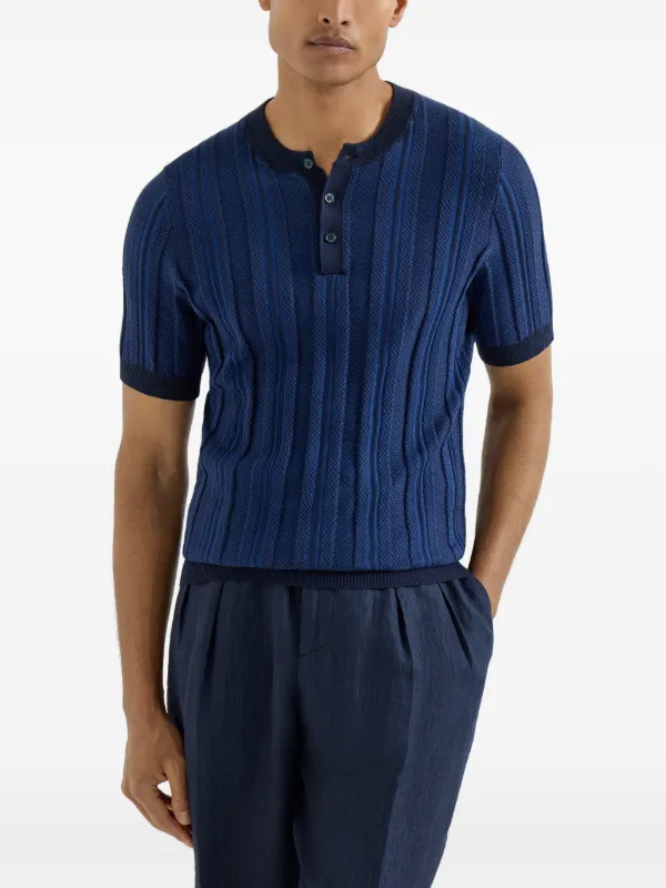 Brunello Cucinelli jacquard-textured rib-knit T-shirt | Blue