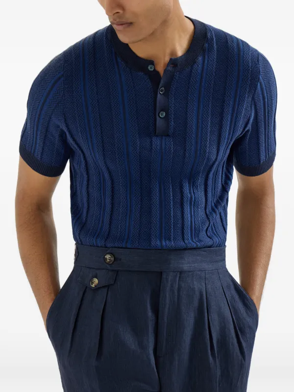 Brunello Cucinelli jacquard-textured rib-knit T-shirt | Blue