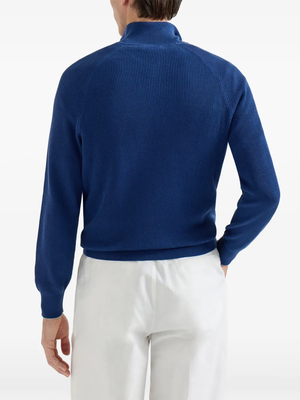  Brunello Cucinelli Zip Cotton Sweater - Blue 