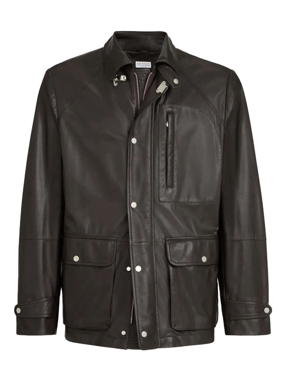 Brunello Cucinelli chamarra de piel de becerro con bolsillo | marrón | Image 1