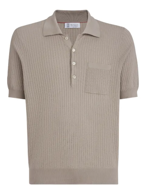 Brunello Cucinelli 纹理罗纹胸袋纽扣开合polo衫