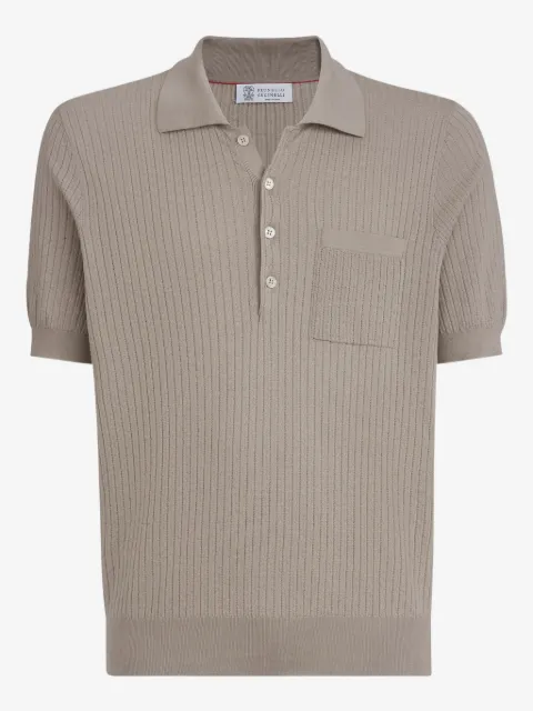 Brunello Cucinelli textured-rib chest-pocket button-fastening polo shirt