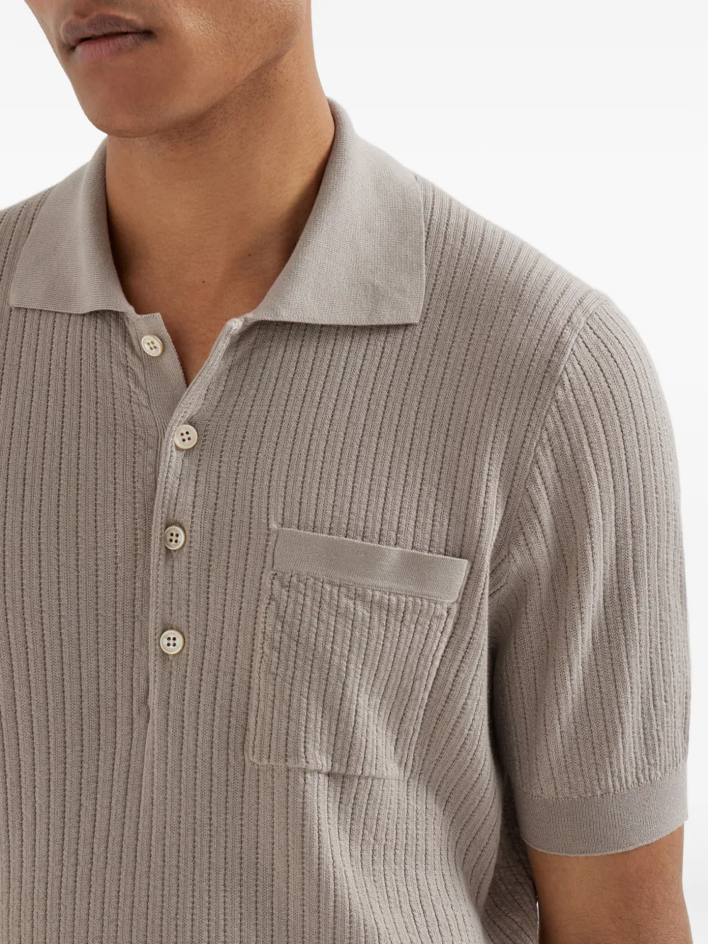 Brunello Cucinelli textured-rib chest-pocket button-fastening Polo