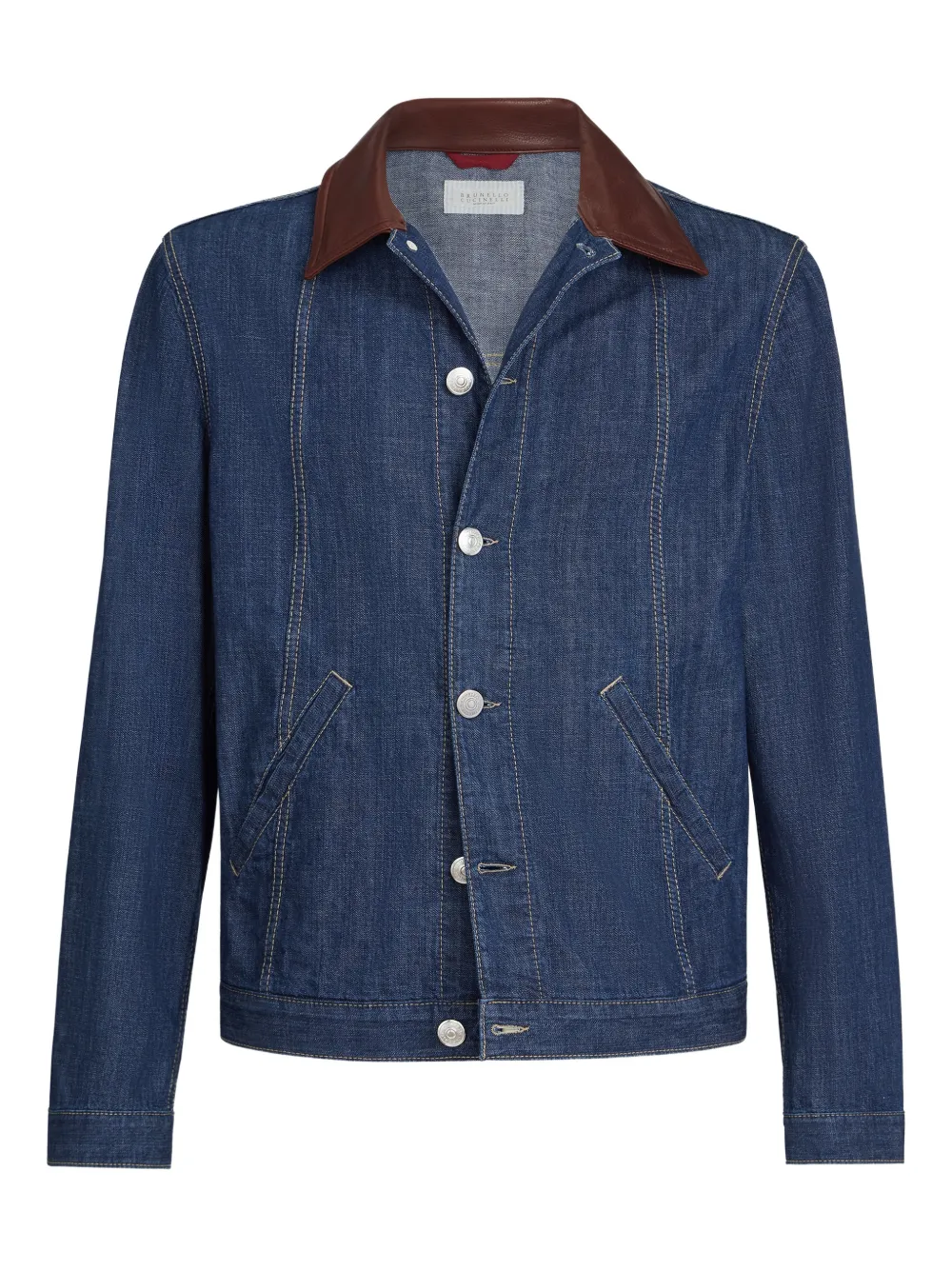 Brunello Cucinelli veste en jean à col en cuir | bleu | Image 1