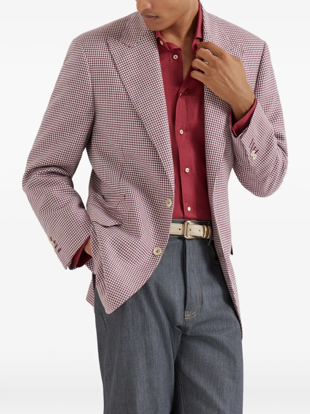 Brunello Cucinelli Colbert met puntige revers en pied-de-poule print Rood