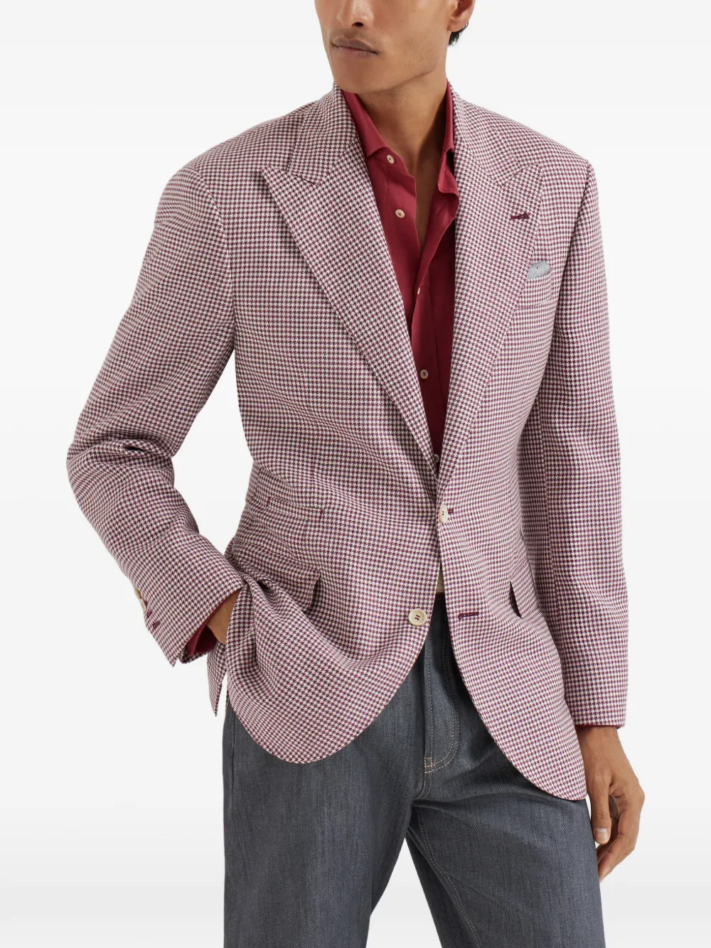 Brunello Cucinelli Colbert met puntige revers en pied-de-poule print Rood