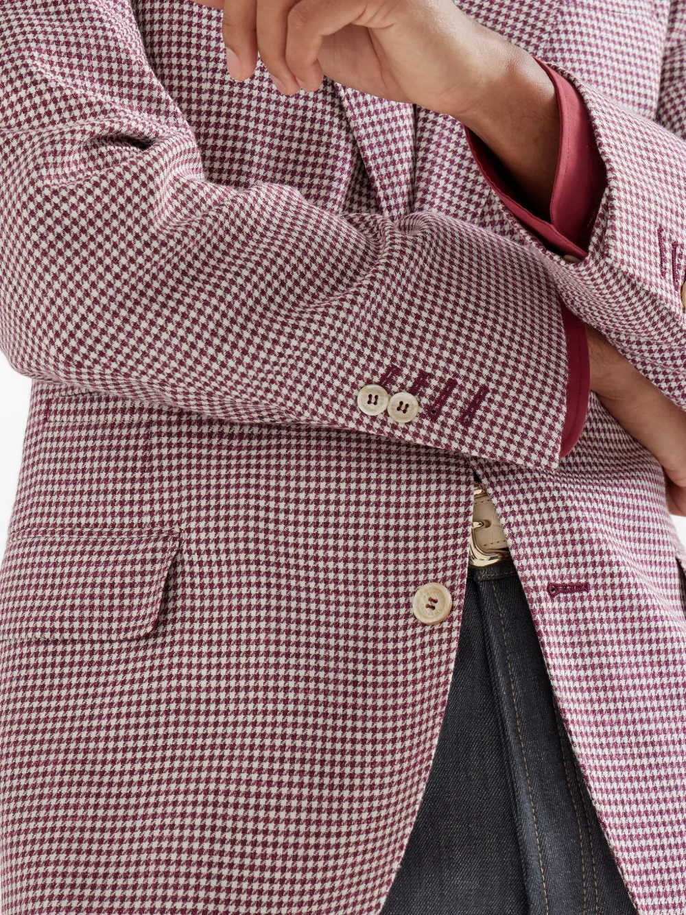 Brunello Cucinelli Colbert met puntige revers en pied-de-poule print Rood