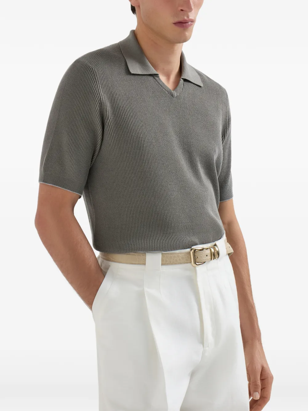 Brunello Cucinelli T-shirt met V-hals - Grijs