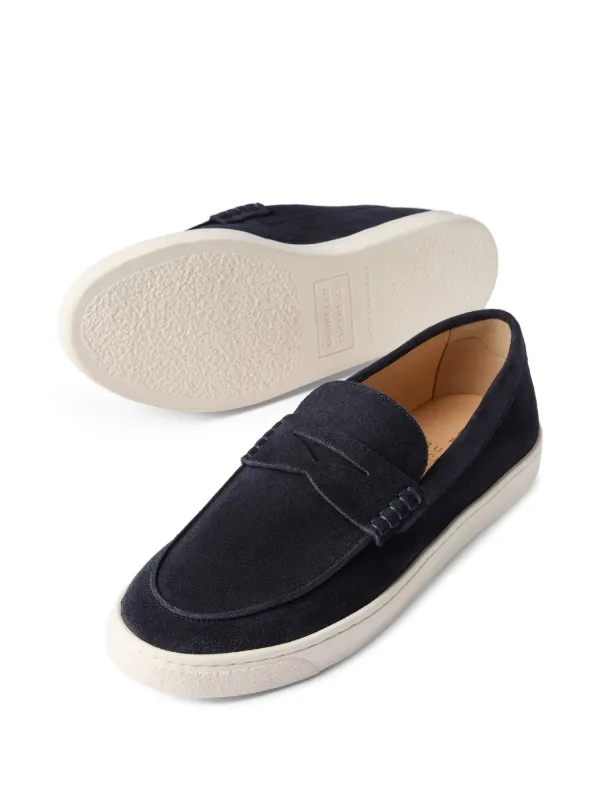 Brunello Cucinelli Suede Penny Loafers | Blue | FARFETCH