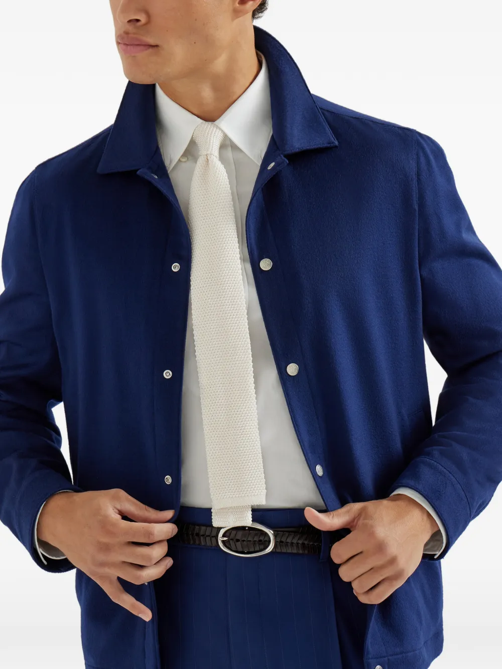  Brunello Cucinelli Flannel-texture Cashemere Shirt Jacket - Blue 