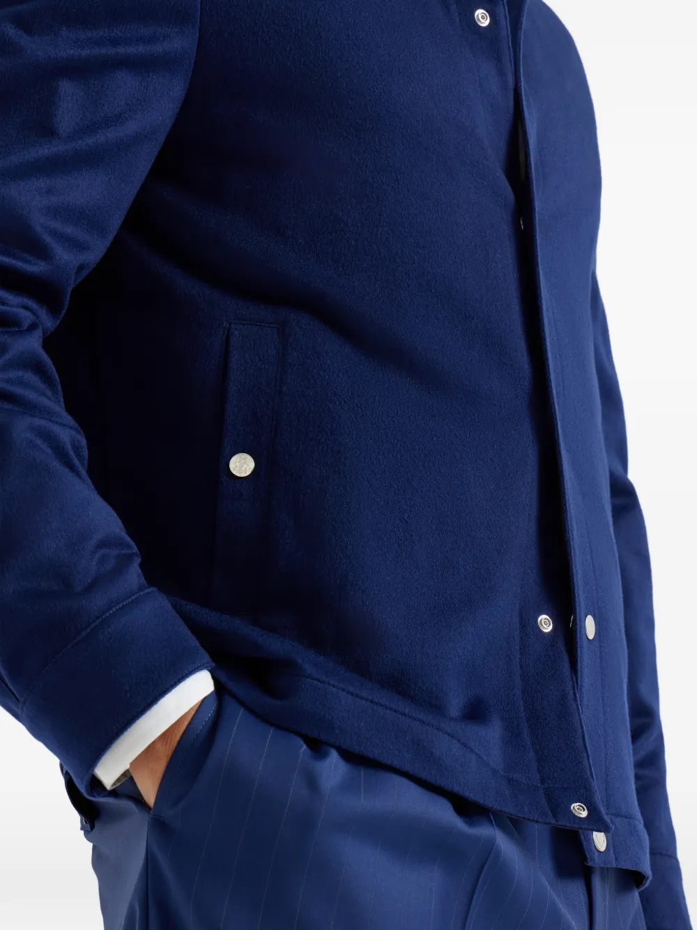 Brunello Cucinelli Kasjmier shirtjack met flanellen textuur Blauw