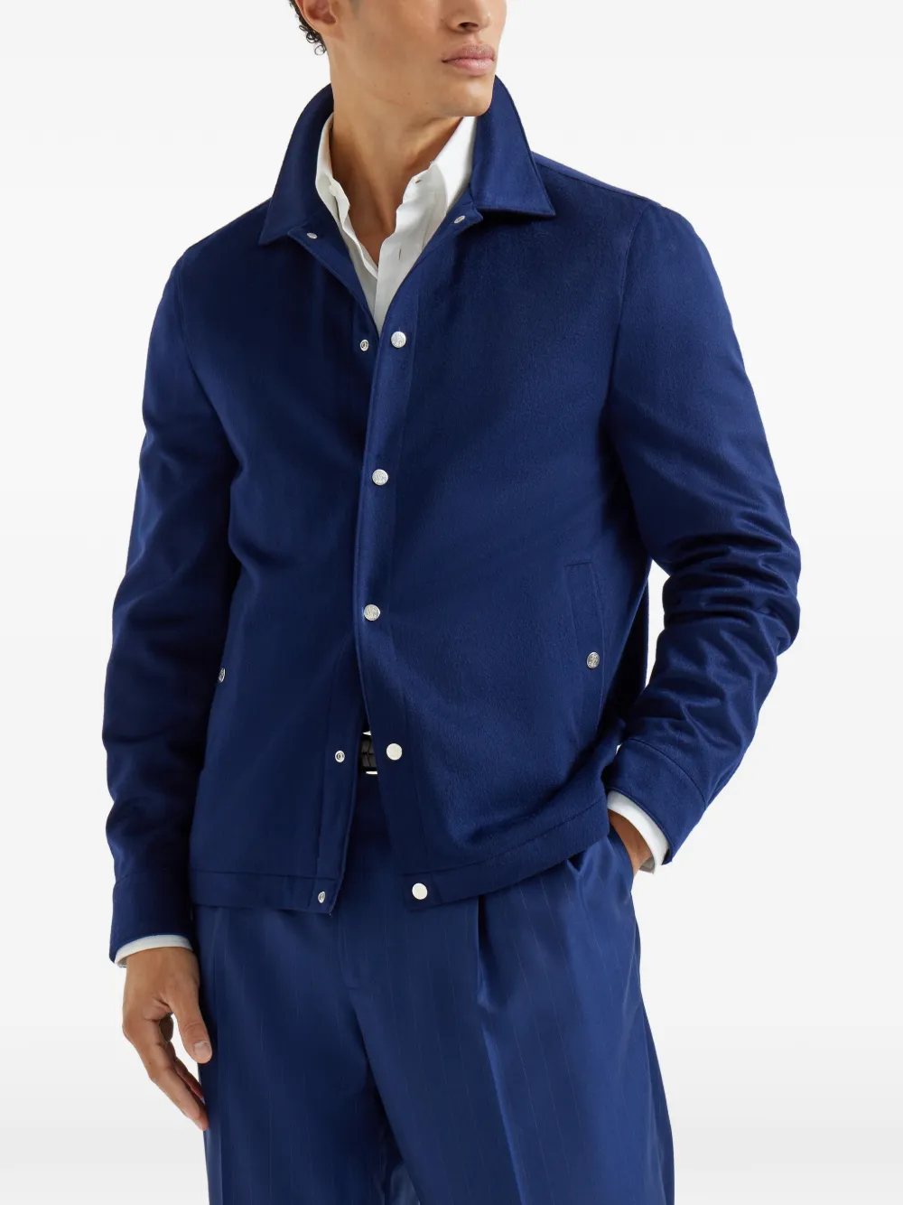 Brunello Cucinelli Kasjmier shirtjack met flanellen textuur Blauw