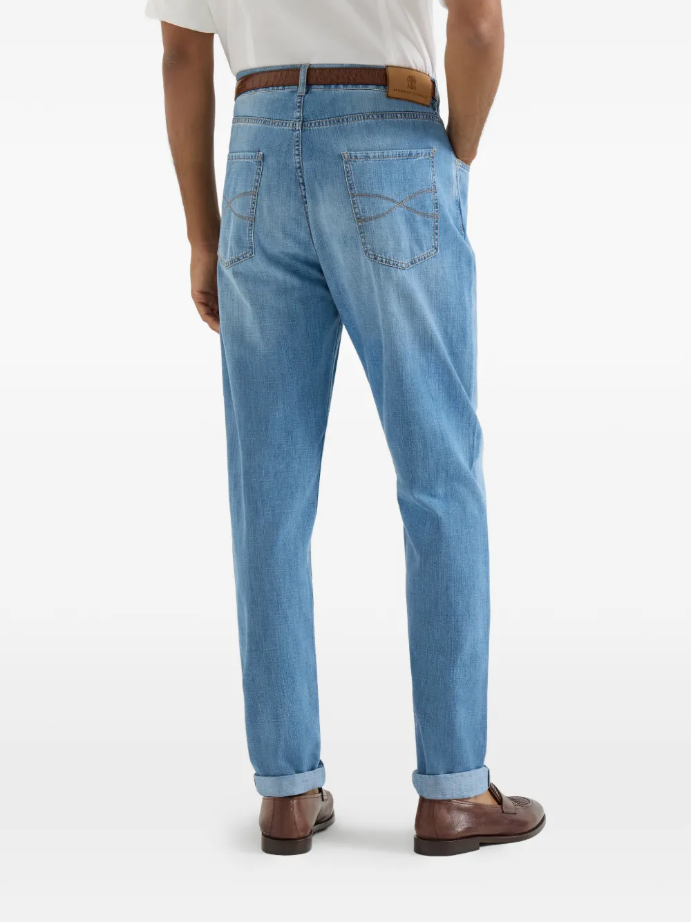 Brunello Cucinelli Jeans met knoopsluiting en vijf zakken Blauw