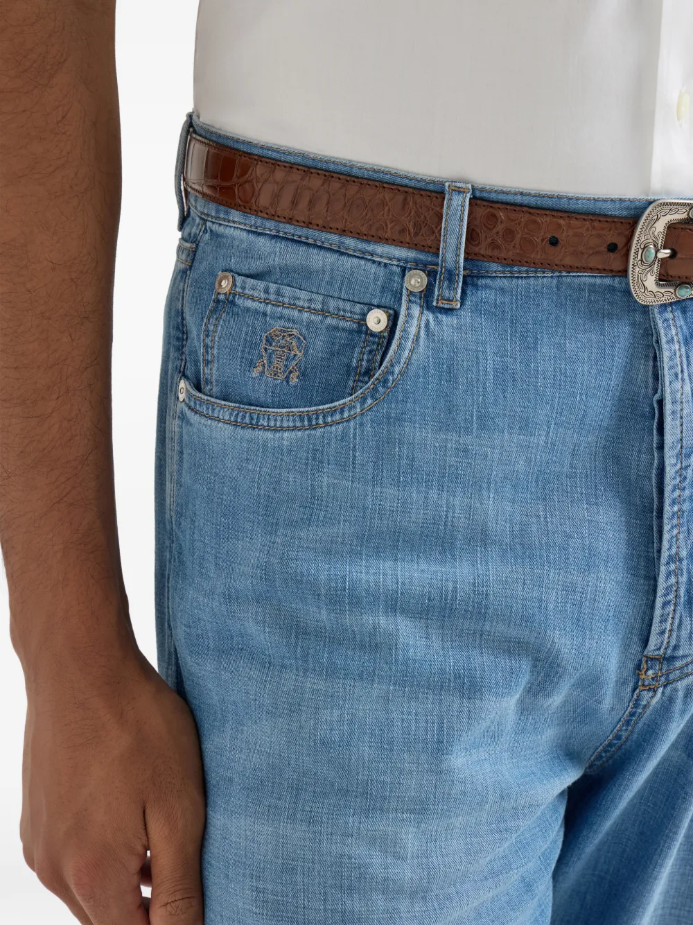 Brunello Cucinelli Jeans met knoopsluiting en vijf zakken Blauw