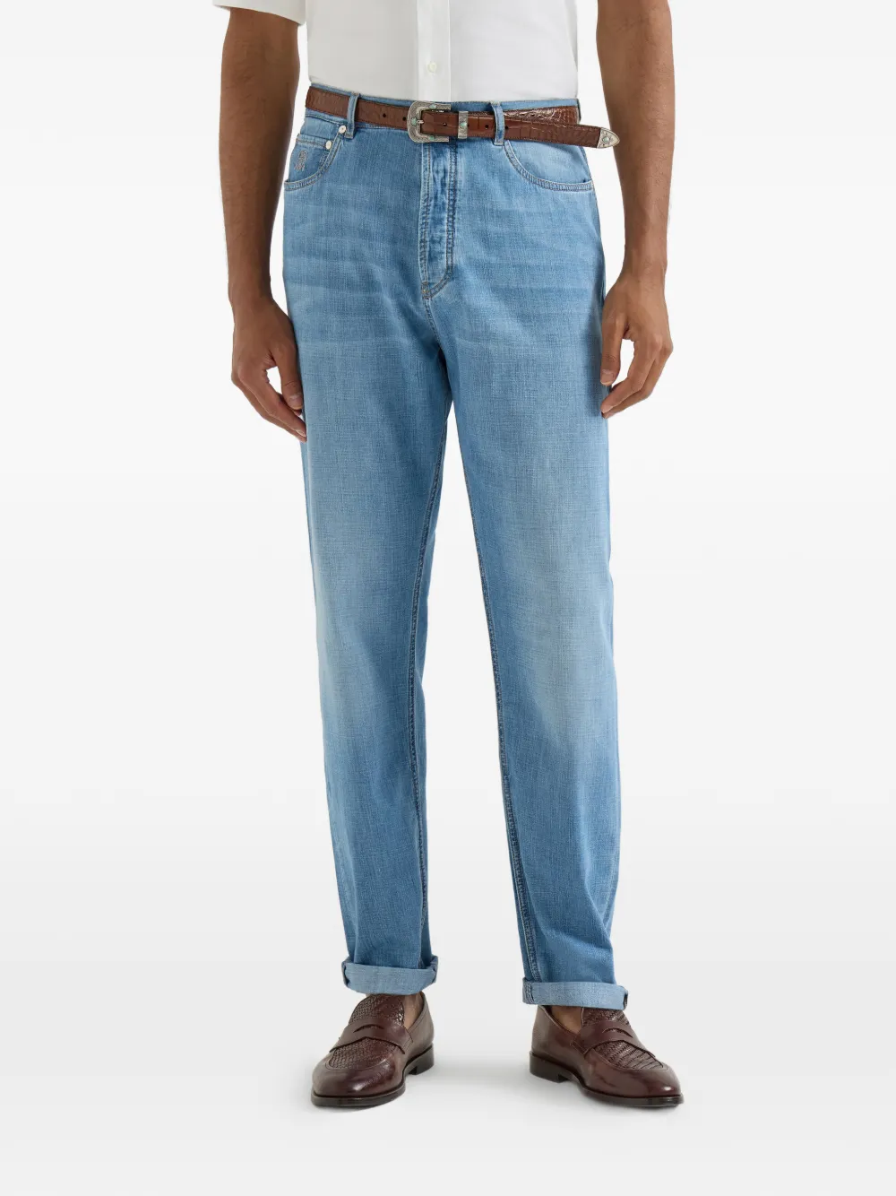 Brunello Cucinelli Jeans met knoopsluiting en vijf zakken Blauw