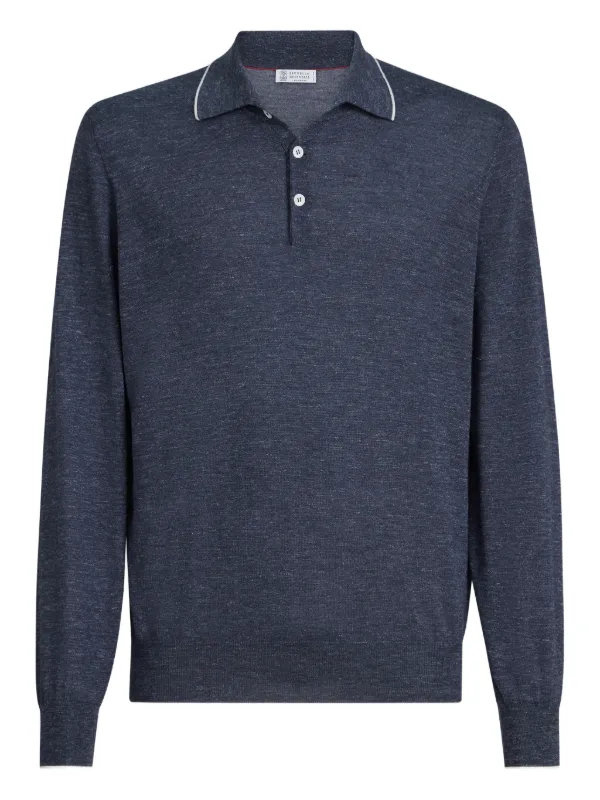 Brunello Cucinelli Long-sleeve Button-fastening Polo Shirt in Blue