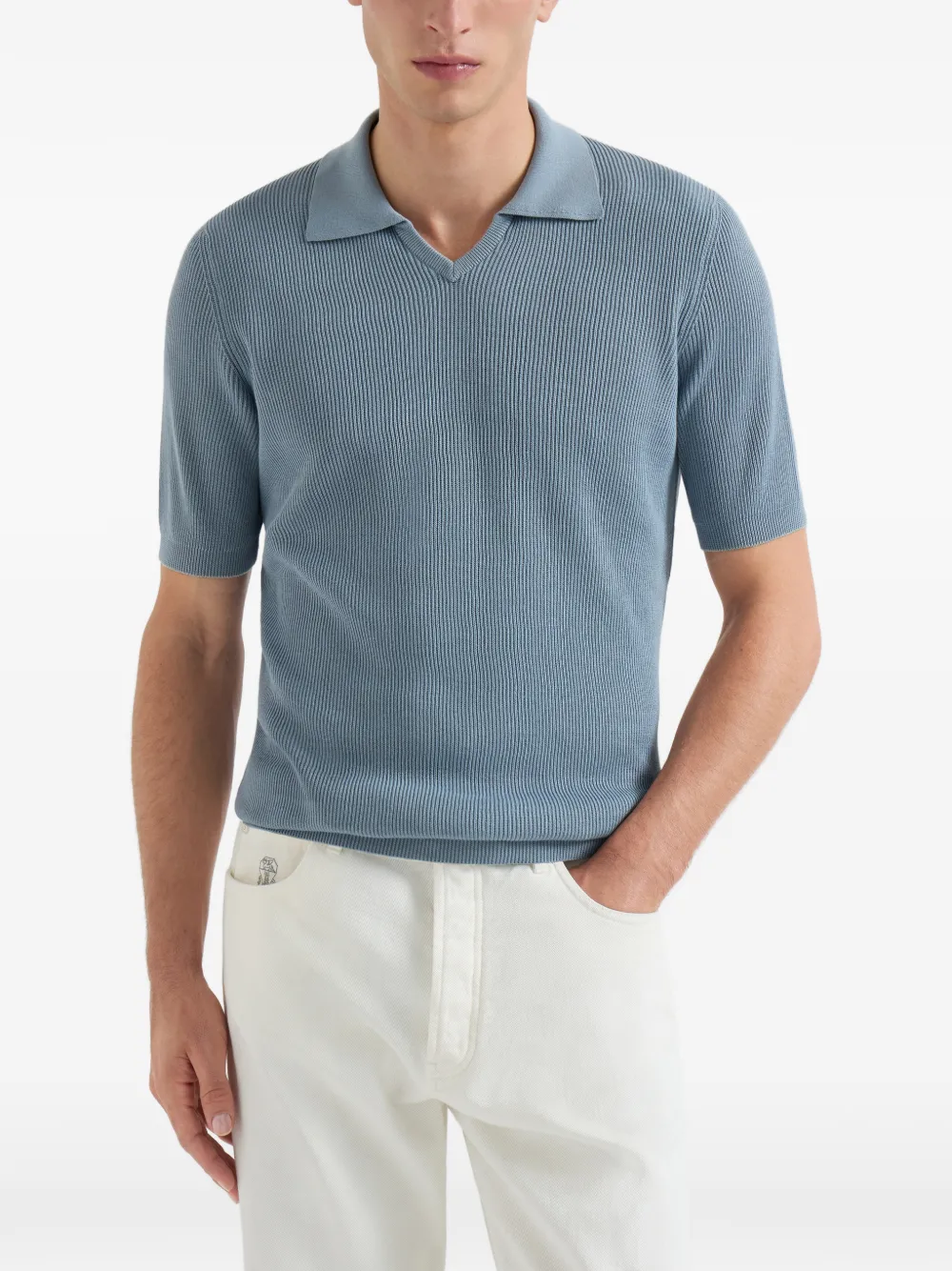 Brunello Cucinelli T-shirt met V-hals Blauw