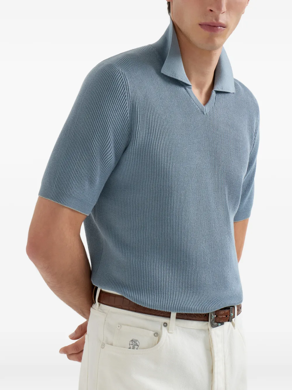 Brunello Cucinelli T-shirt met V-hals Blauw
