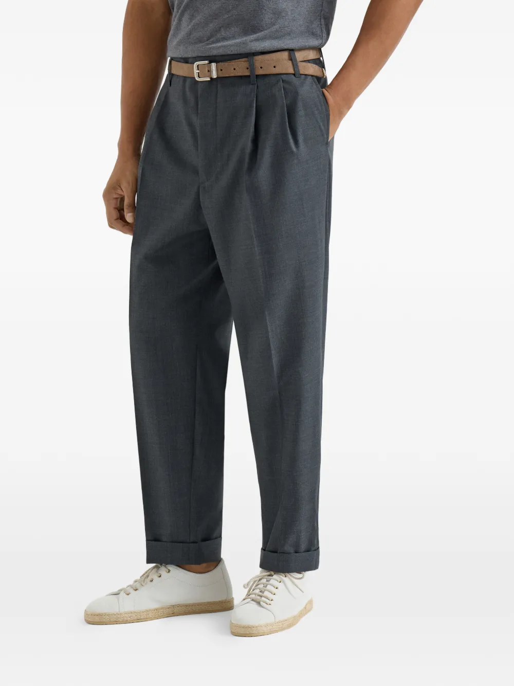 Brunello Cucinelli Broek met dubbele plooi Grijs