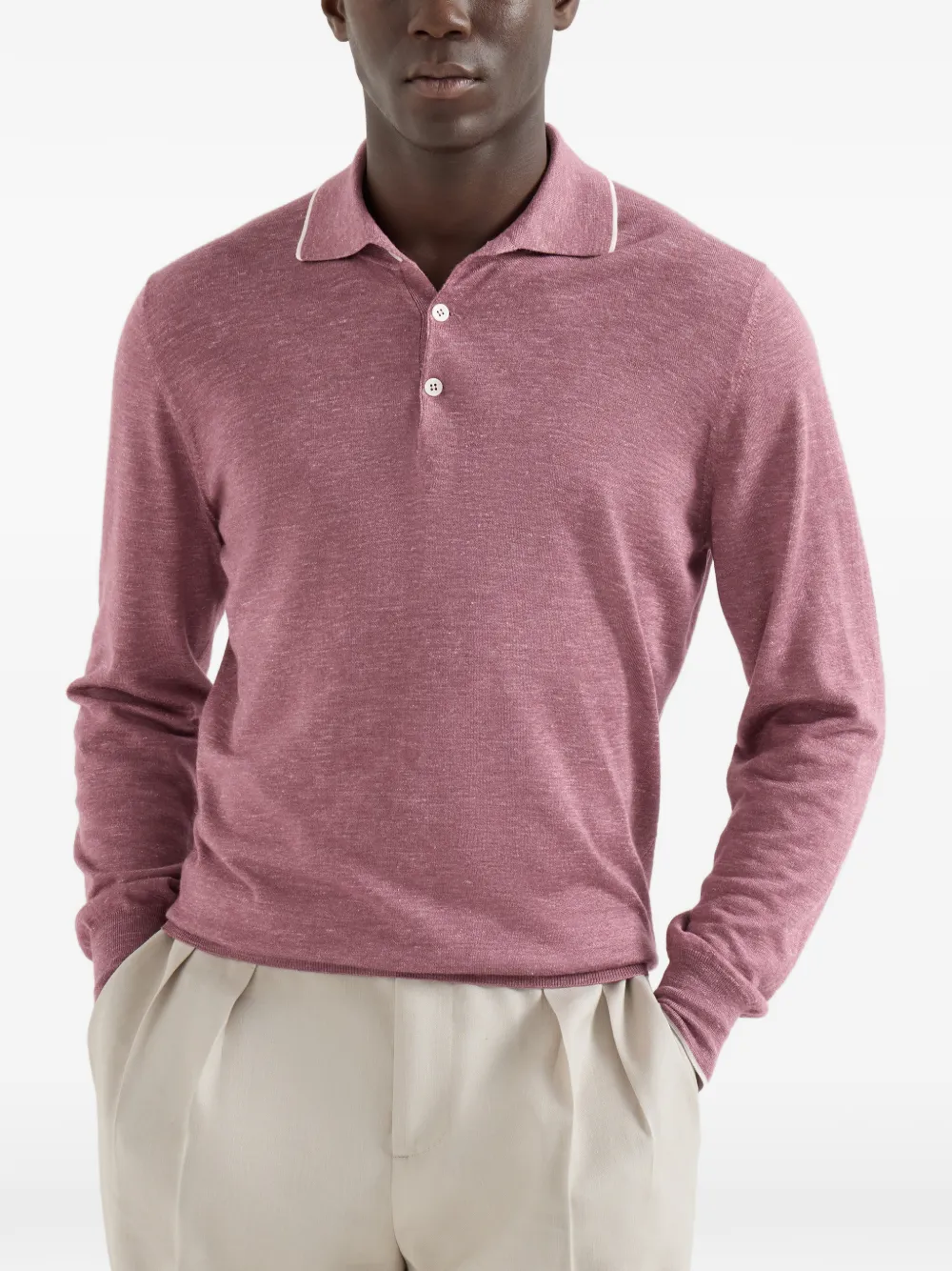  Brunello Cucinelli Long-sleeve Polo Shirt - Red 