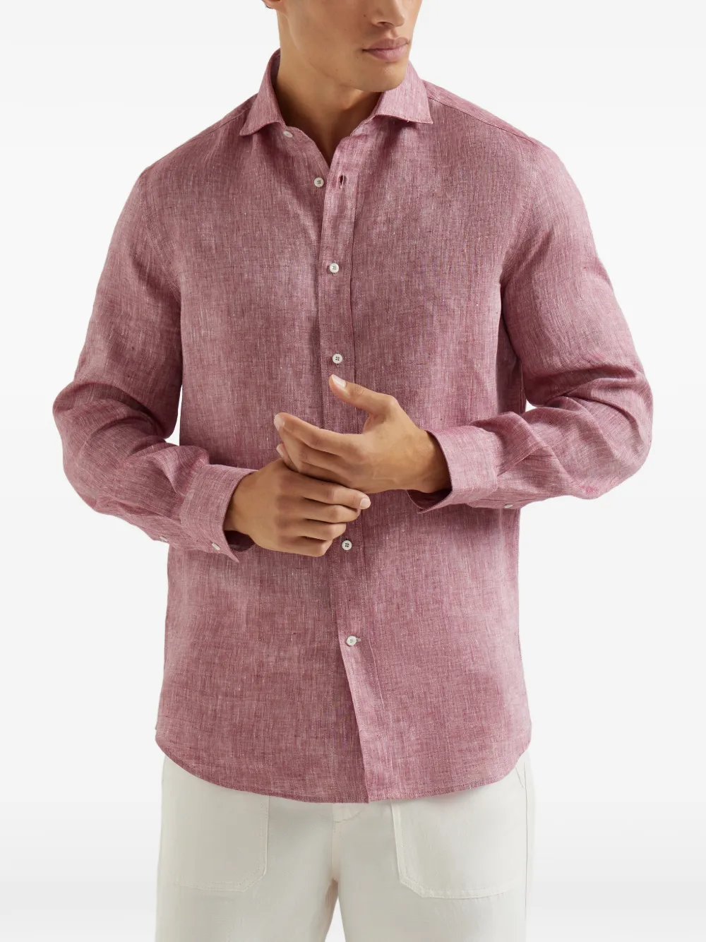  Brunello Cucinelli Spread-collar Linen Shirt - Red 