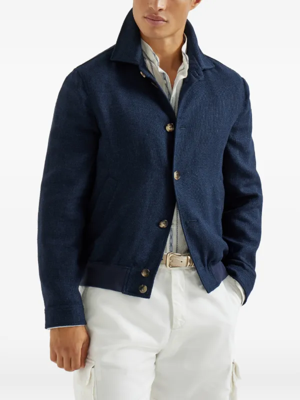 Brunello Cucinelli Button Hopsack Shirt Jacket | Blue | FARFETCH