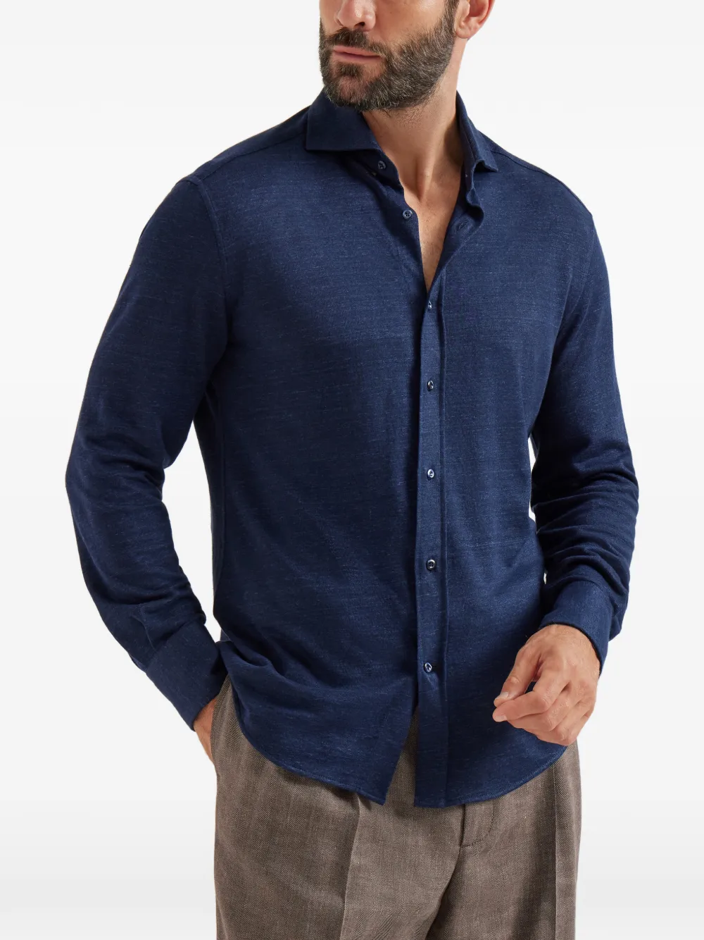 Brunello Cucinelli Overhemd met brede kraag Blauw