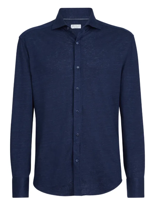 Brunello Cucinelli spread-collar Jersey Shirt | Blue | FARFETCH AO