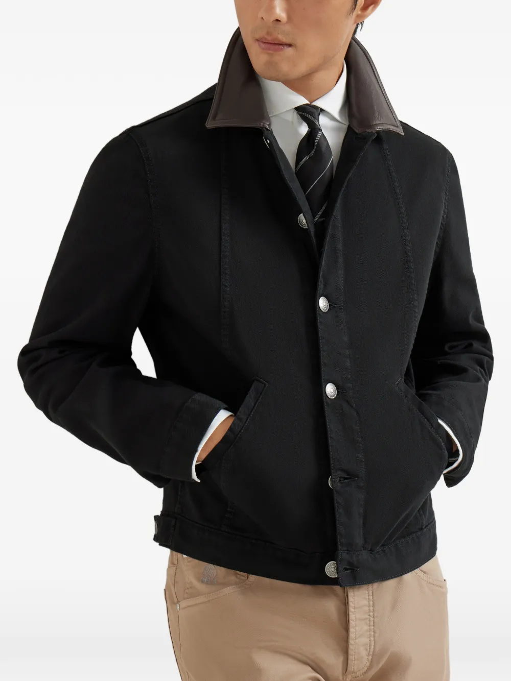 Brunello Cucinelli Katoenen jack met geverfd effect Zwart