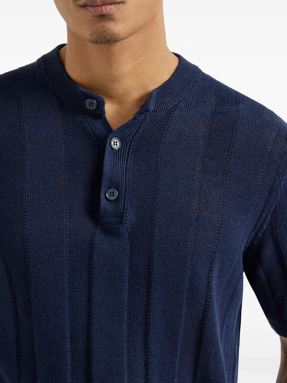 Brunello Cucinelli Geribbelde Henley top Blauw