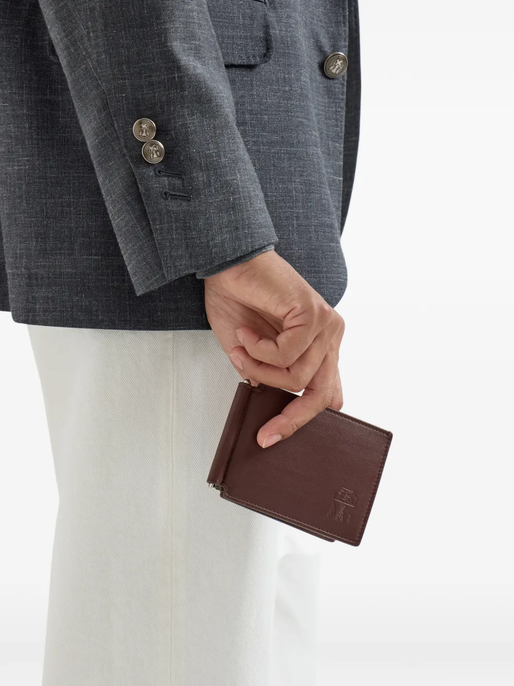 Brunello Cucinelli Soepele portemonnee met geldclip Bruin