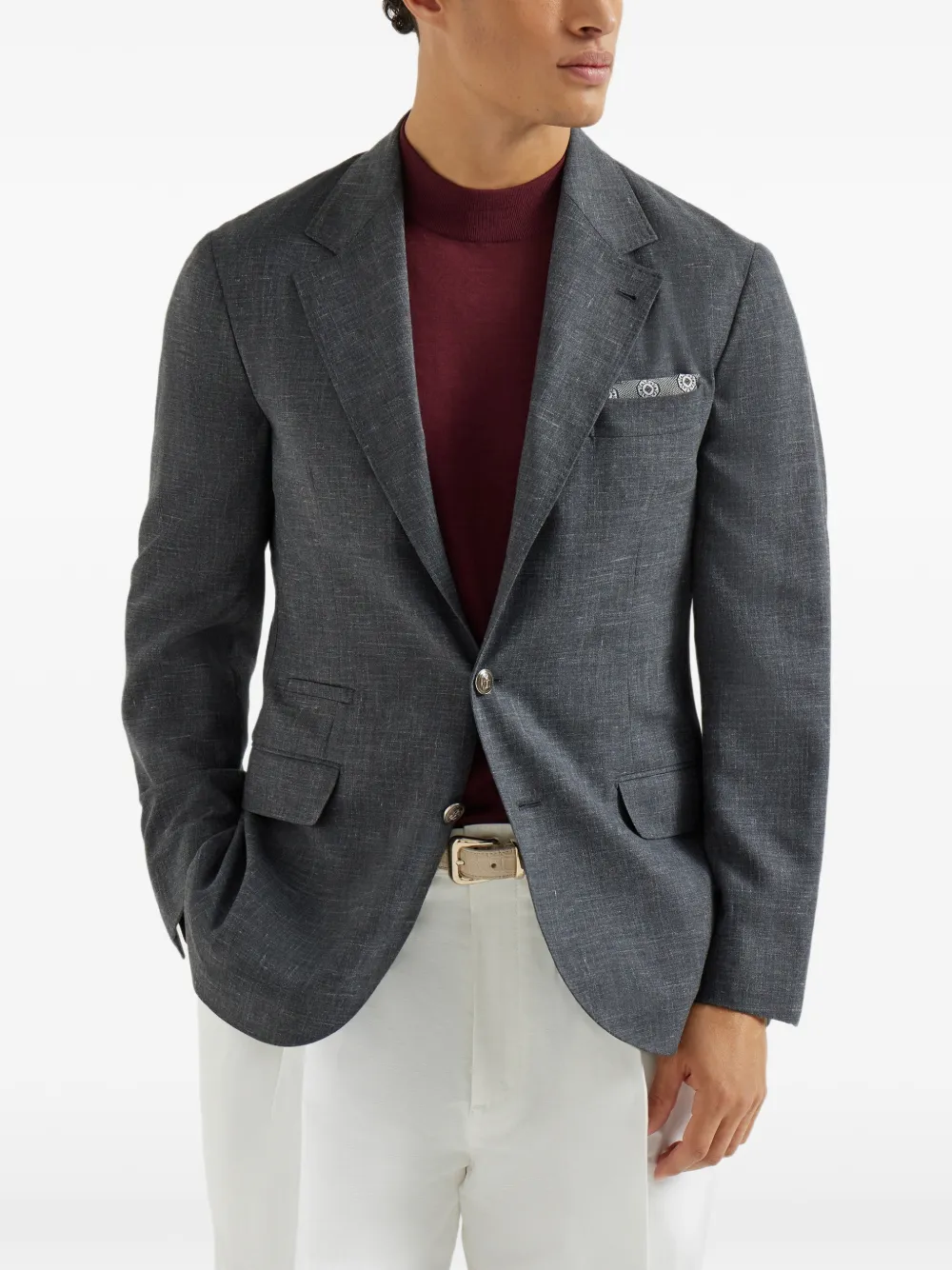 Slubbed Buttons Blazer
