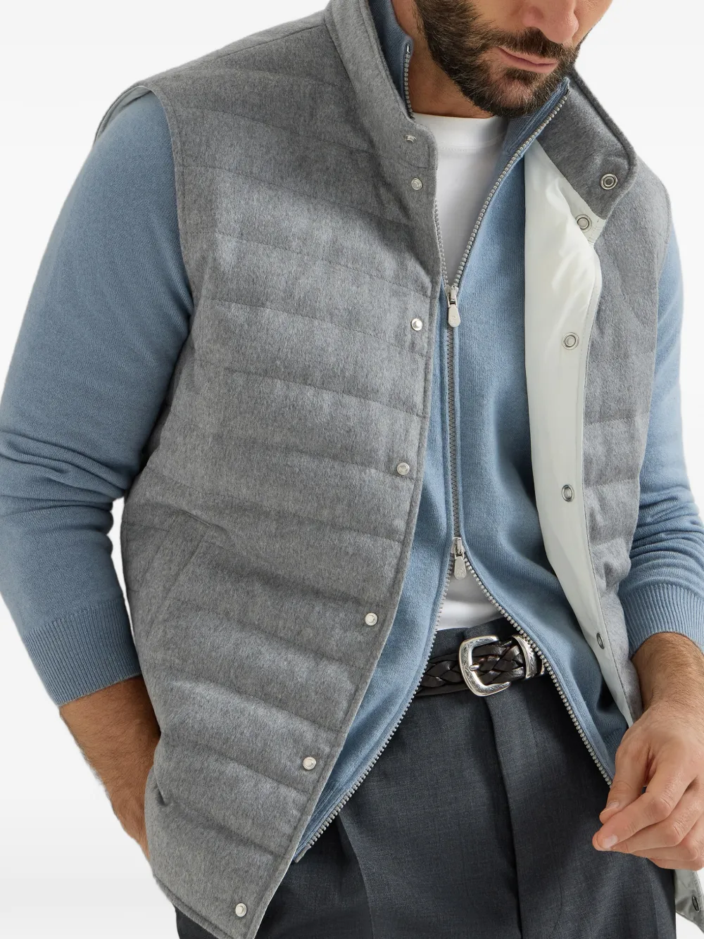 Brunello Cucinelli Bodywarmer met flanellen textuur Grijs