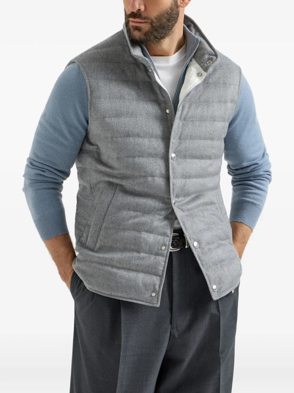 Brunello Cucinelli Bodywarmer met flanellen textuur Grijs