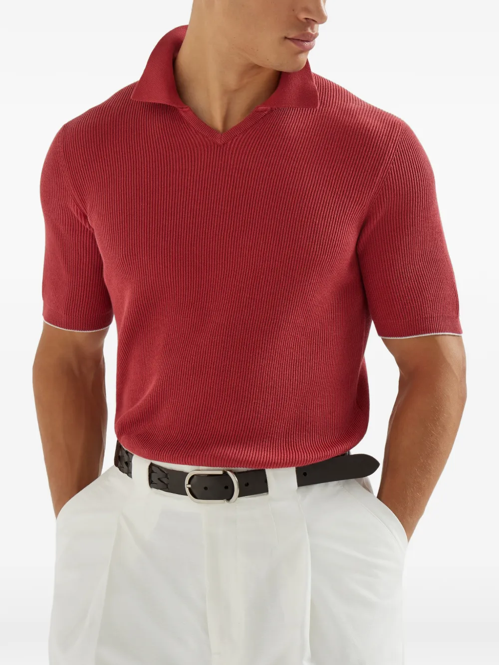 Brunello Cucinelli T-shirt met V-hals Rood