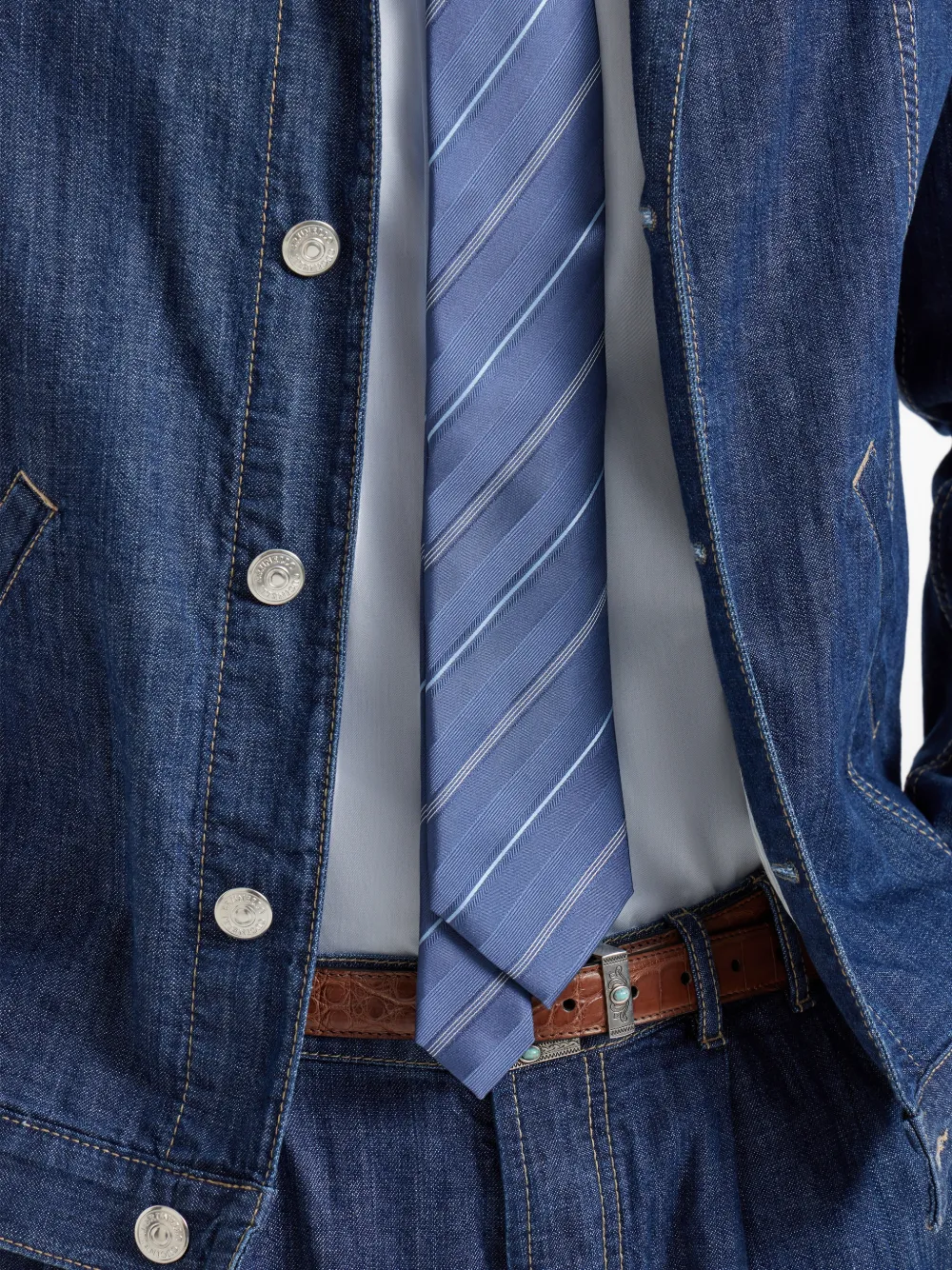  Brunello Cucinelli Striped Silk Tie - Blue 