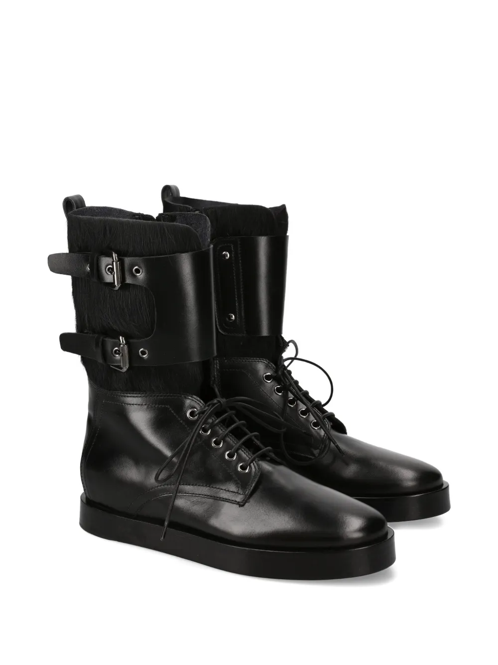 Premiata Furry Buckle Boots In Black