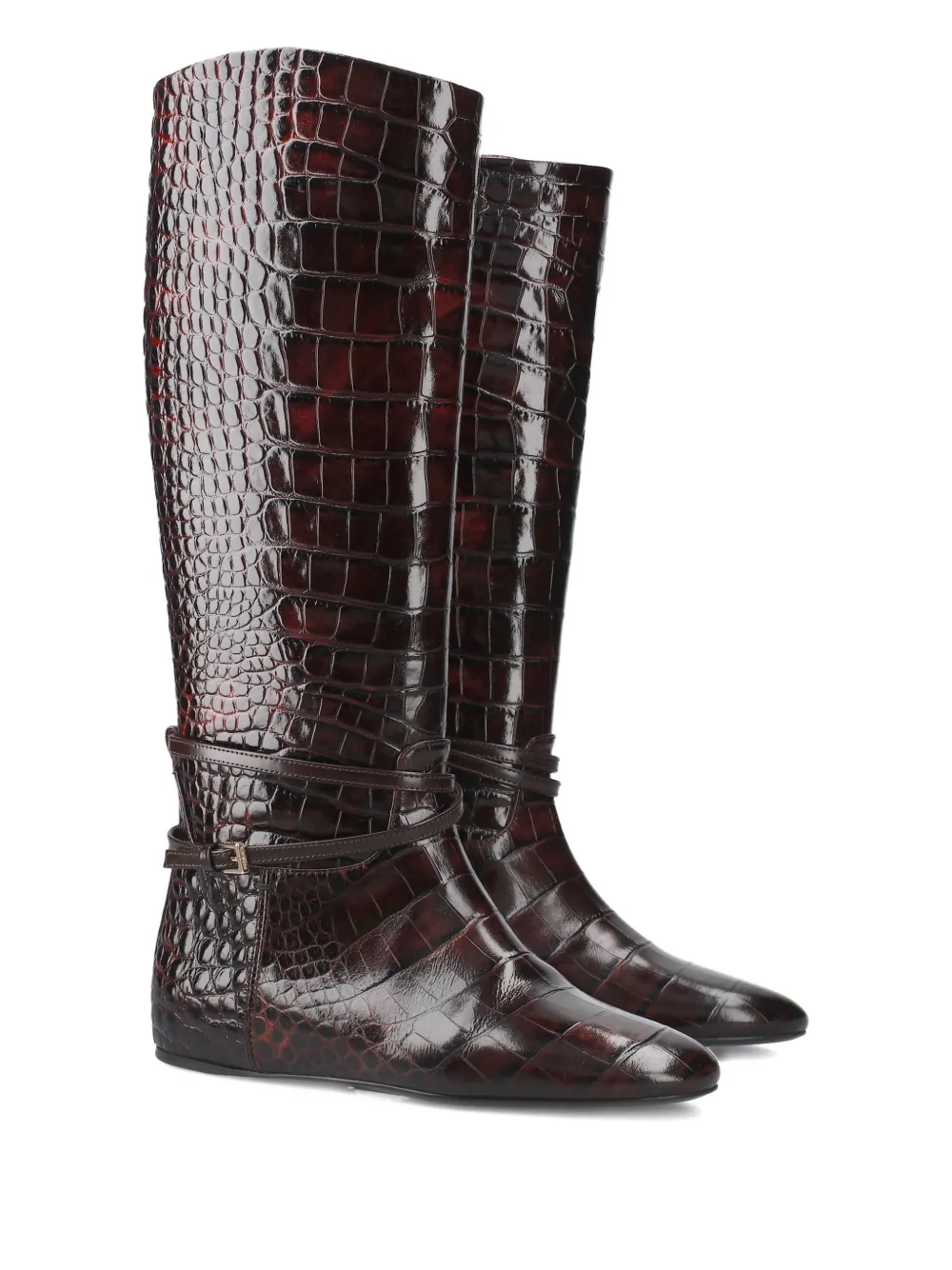 Premiata Croc-embossed Buckle Boots In Brown