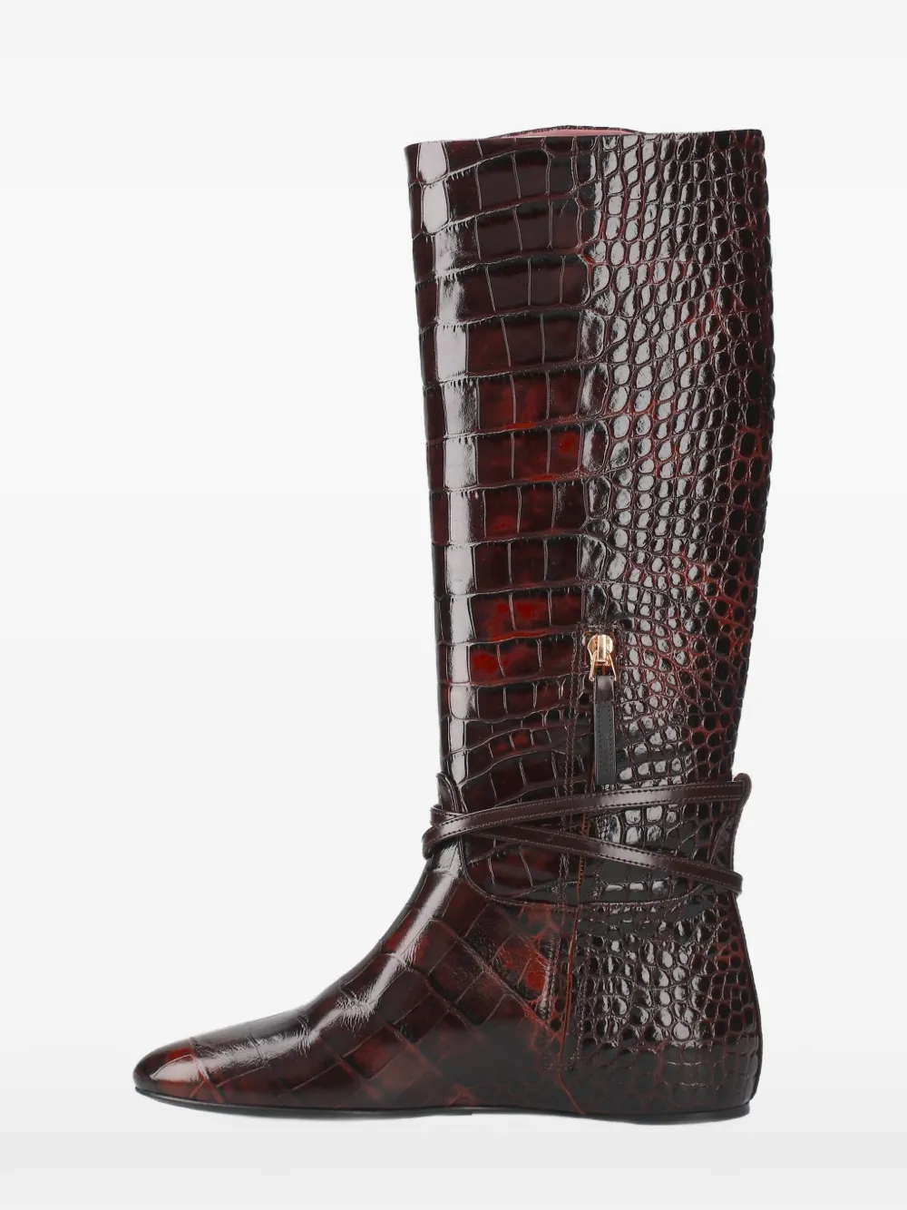 Premiata Croc-embossed Buckle Boots In Brown