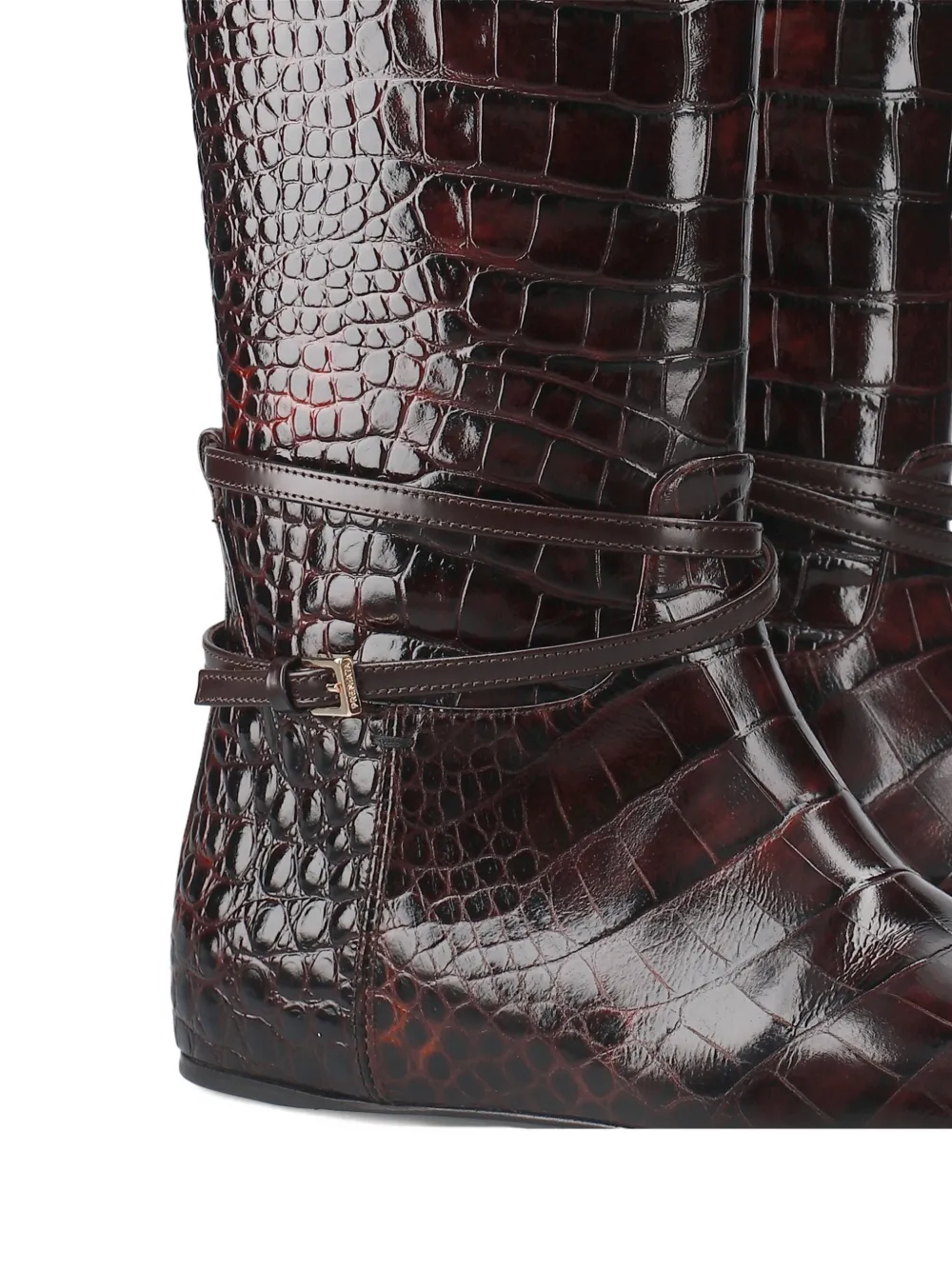 Premiata Croc-embossed Buckle Boots In Brown