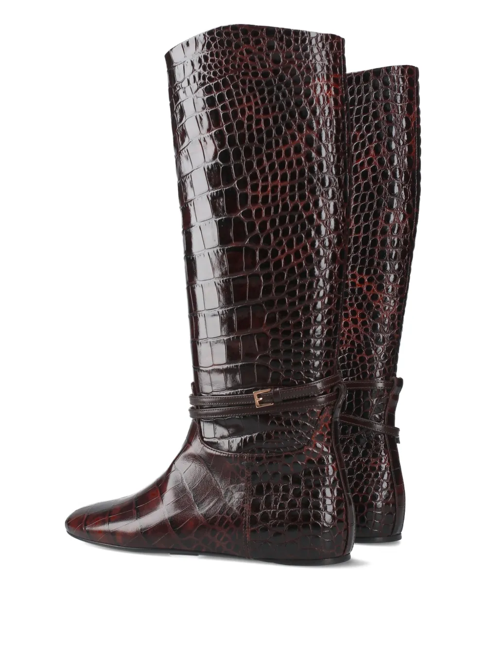 Premiata Croc-embossed Buckle Boots In Brown