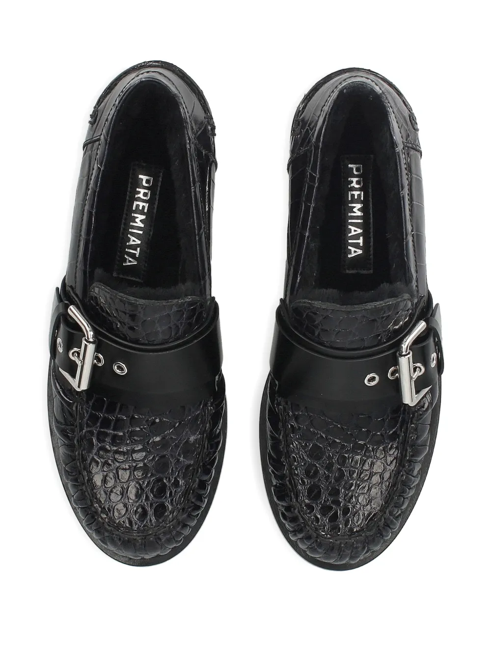 Premiata Buckle Croc-effect Loafers In Black