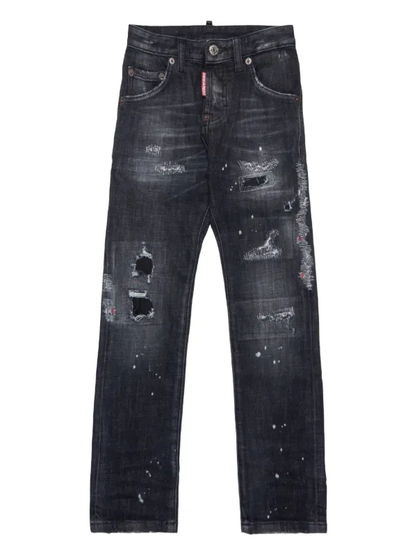 A07268 新品 DSQUARED2 COMBAT JEAN キッズ：10Y DSQUARED2 KIDS Distressed Patchwork Junior Jeans | Black | FARFETCH ZA