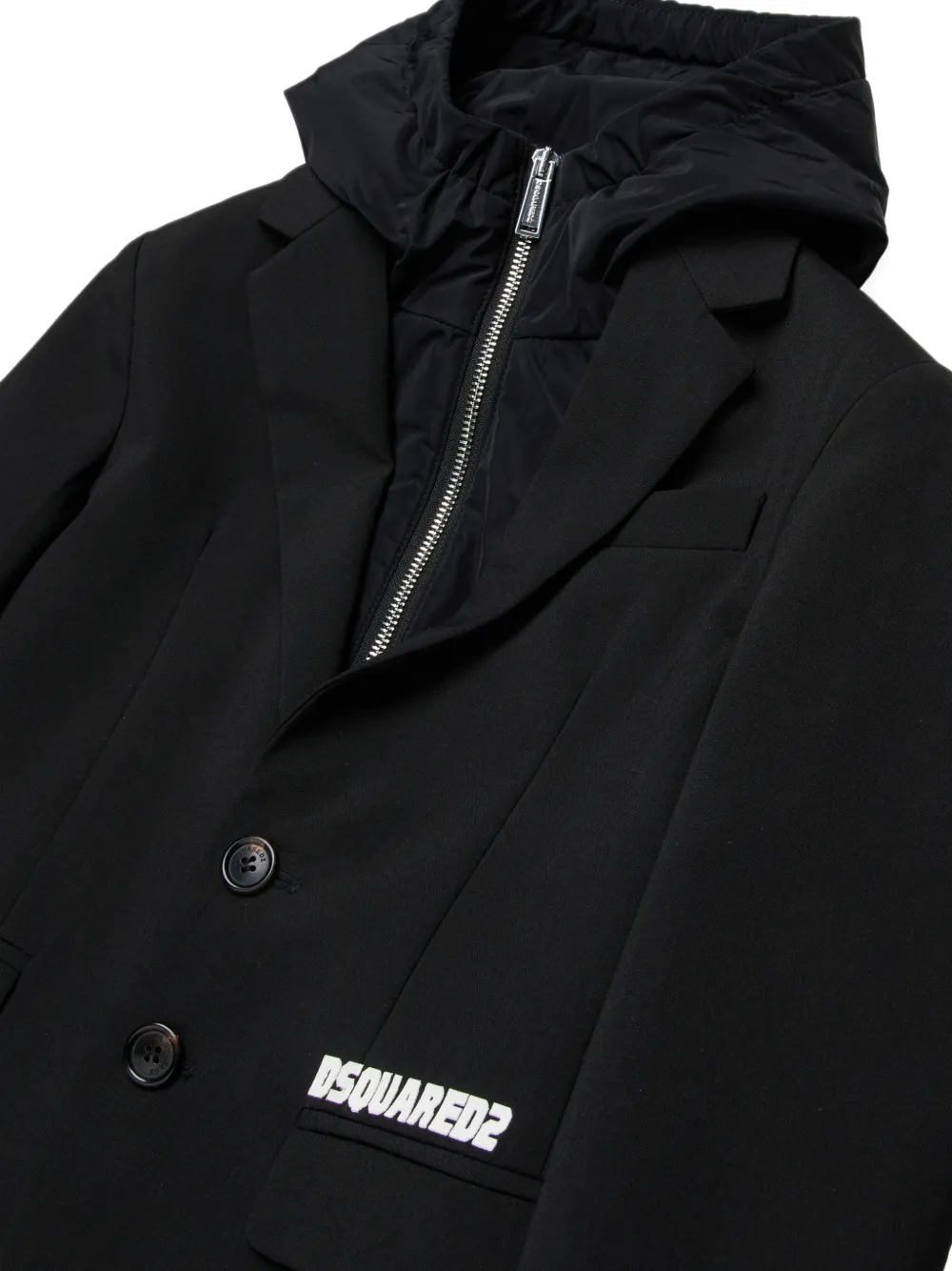  Dsquared2 Kids Hooded Buttoned Blazer - Black 