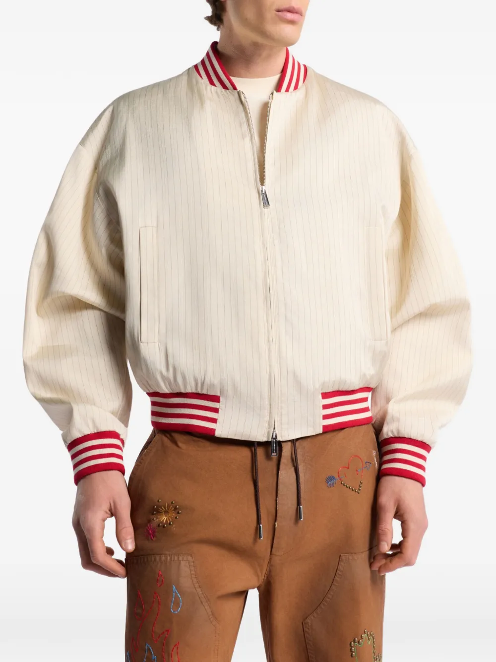 DSQUARED2 Baseball 80s bomberjack met krijtstreep Beige