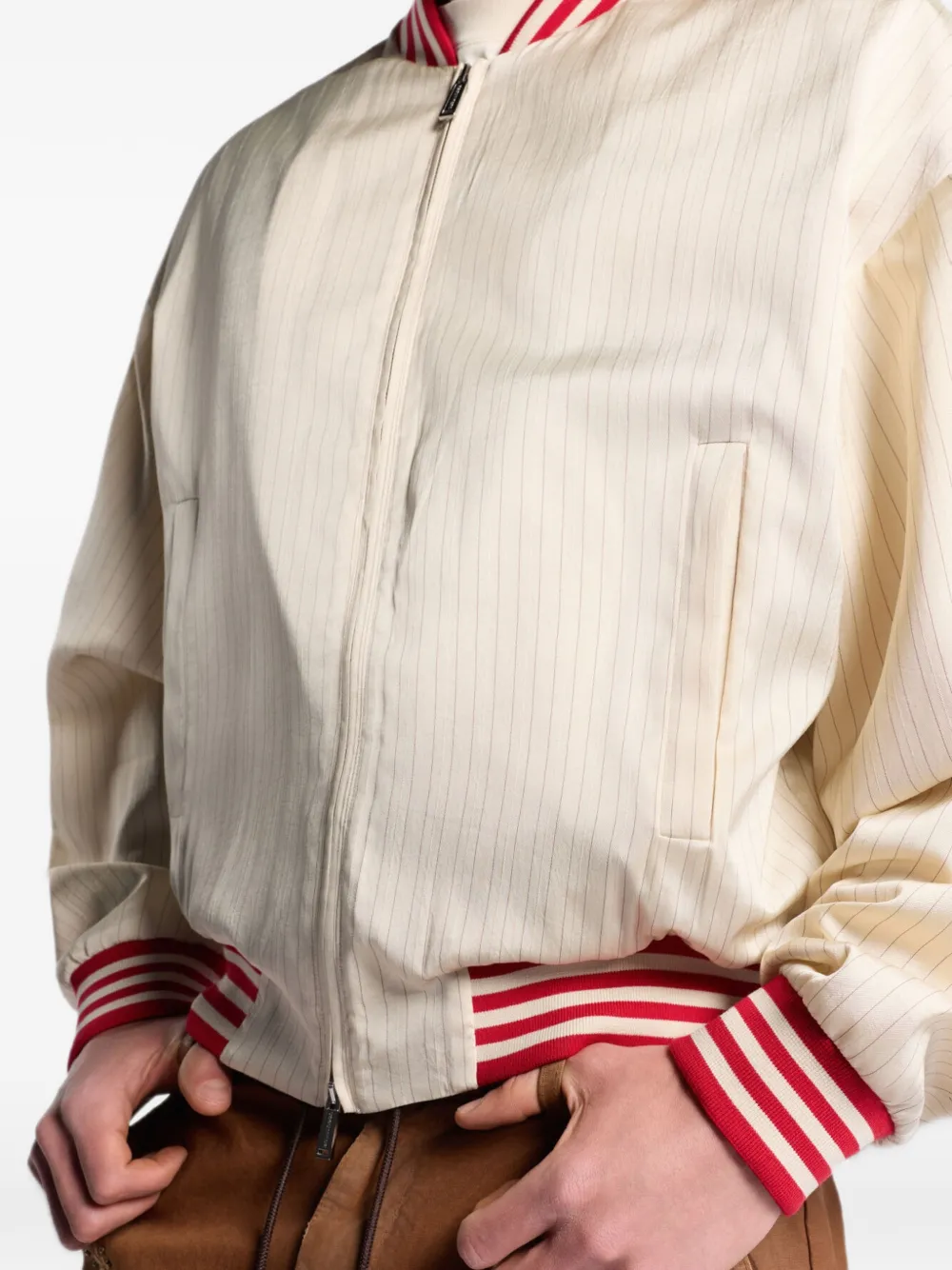 DSQUARED2 Baseball 80s bomberjack met krijtstreep Beige