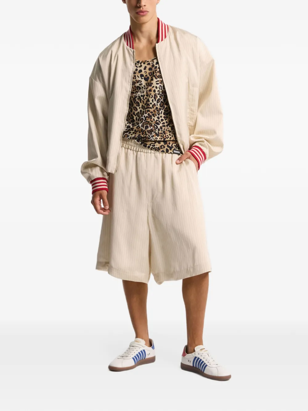DSQUARED2 Baseball 80s bomberjack met krijtstreep Beige