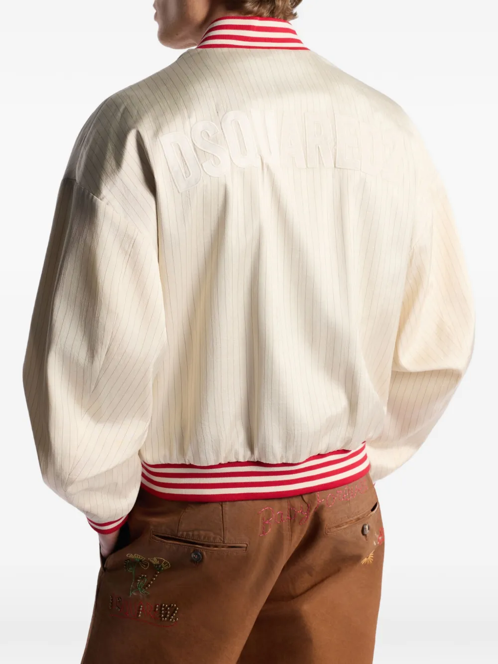 DSQUARED2 Baseball 80s bomberjack met krijtstreep Beige