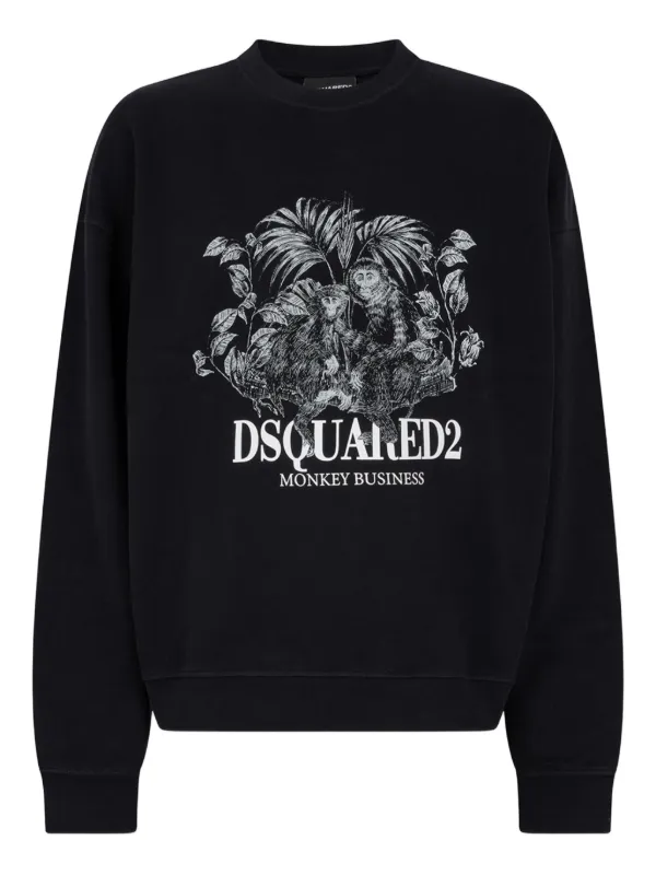 P717 美品 M ディースクエアード ロゴプリント クルーネック メンズ DSQUARED2 プリント クルーネック トップ | ブラック | FARFETCH JP