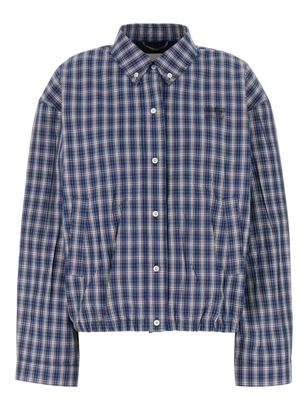 Miu Miu embroidered checked cotton overshirt | Blue | Image 1